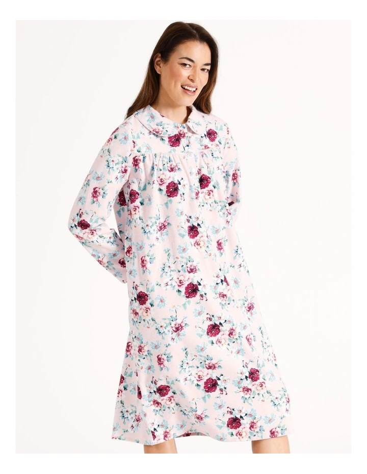 Flannelette Mid-Length Nightie in Daisy Floral