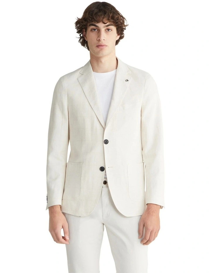 X Slim Window Pane Blazer in Stone