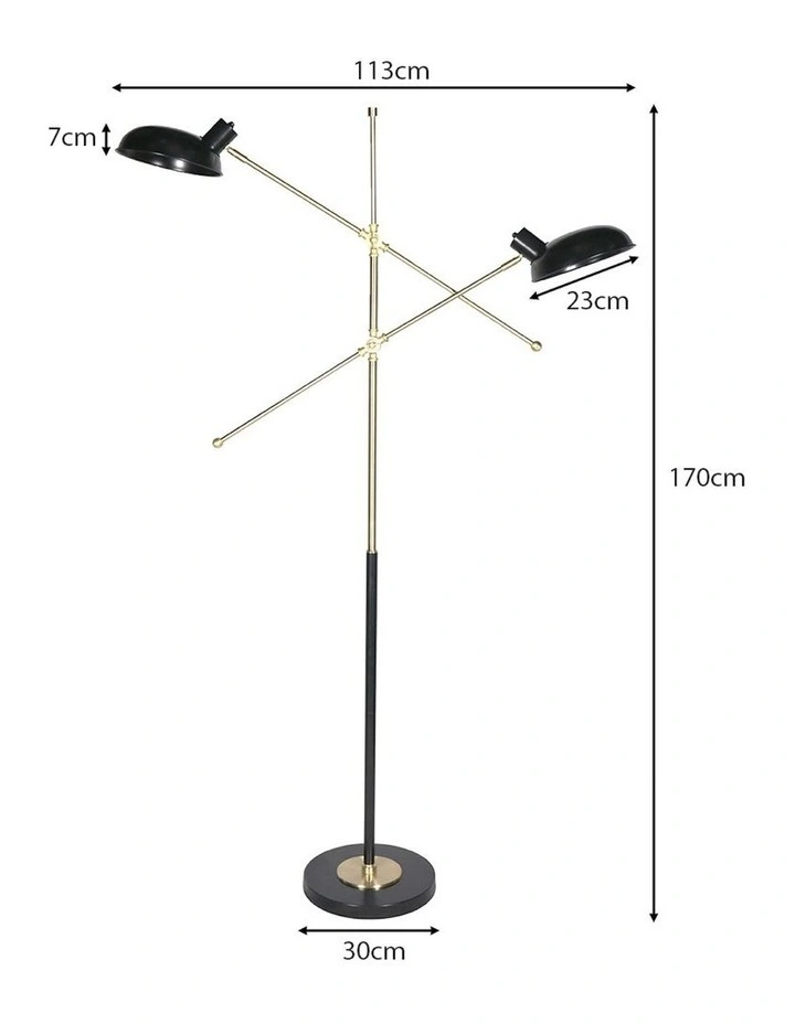 Adjustable Two Light Lamp in Black/Gold