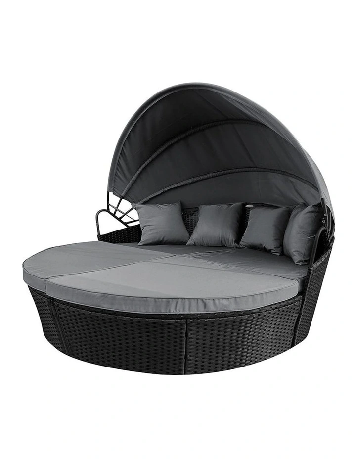 Day Outdoor Sun Lounge Wicker Bed Sofa Round 3 Pieces in Black