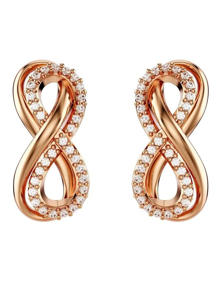 Hyperbola Infinity Rose Gold-Tone Plated Stud Earrings in White