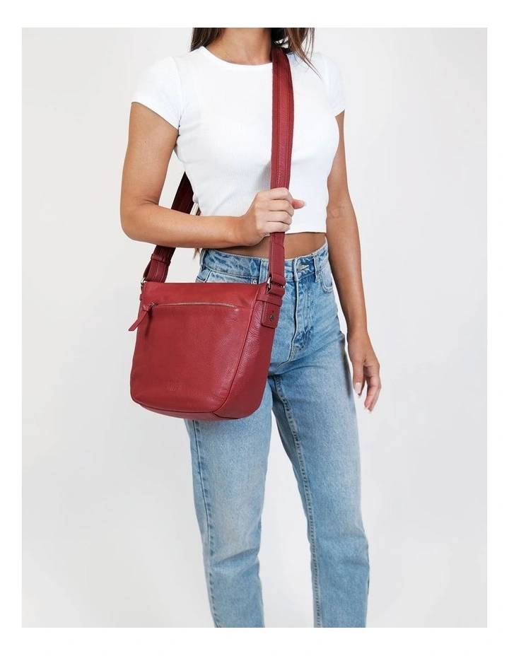 Leather Cross-Body Handbag in Red