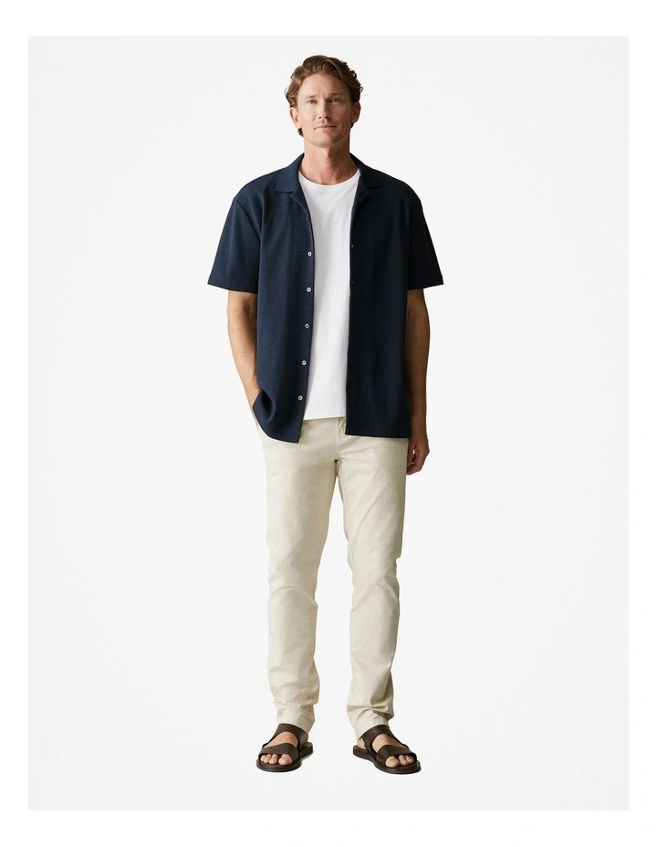 Regular Fit Cotton Blend Pique Shirt in Navy