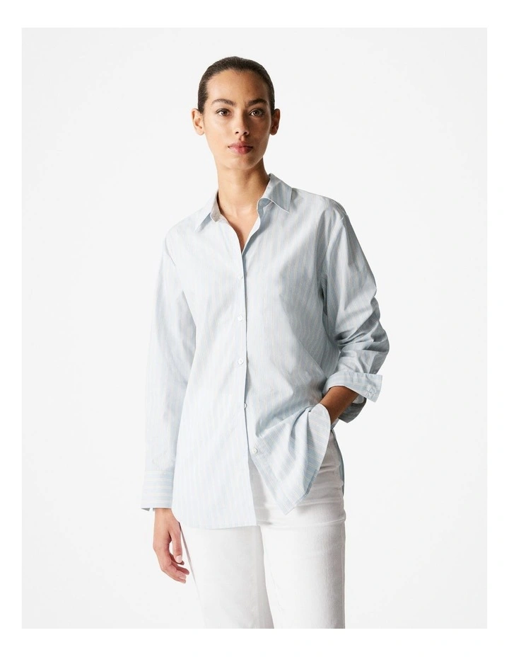 Cotton Poplin Stripe Shirt in Pale Blue