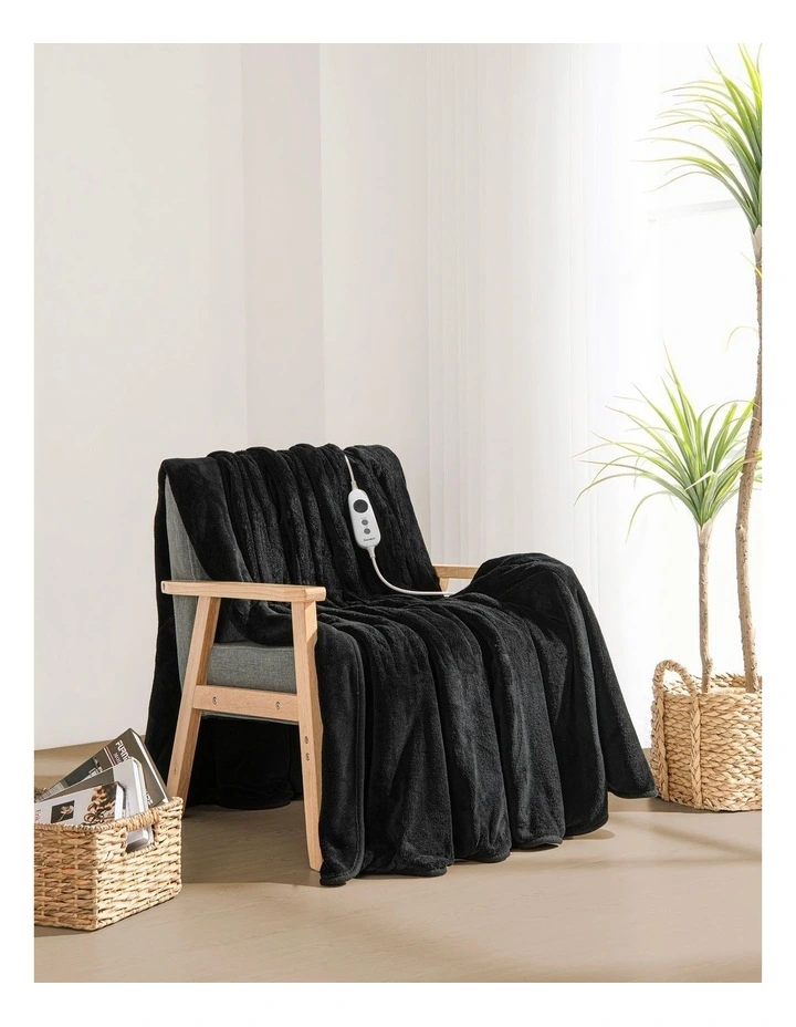 Coral Fleece Electric Heated Throw Blanket in Black