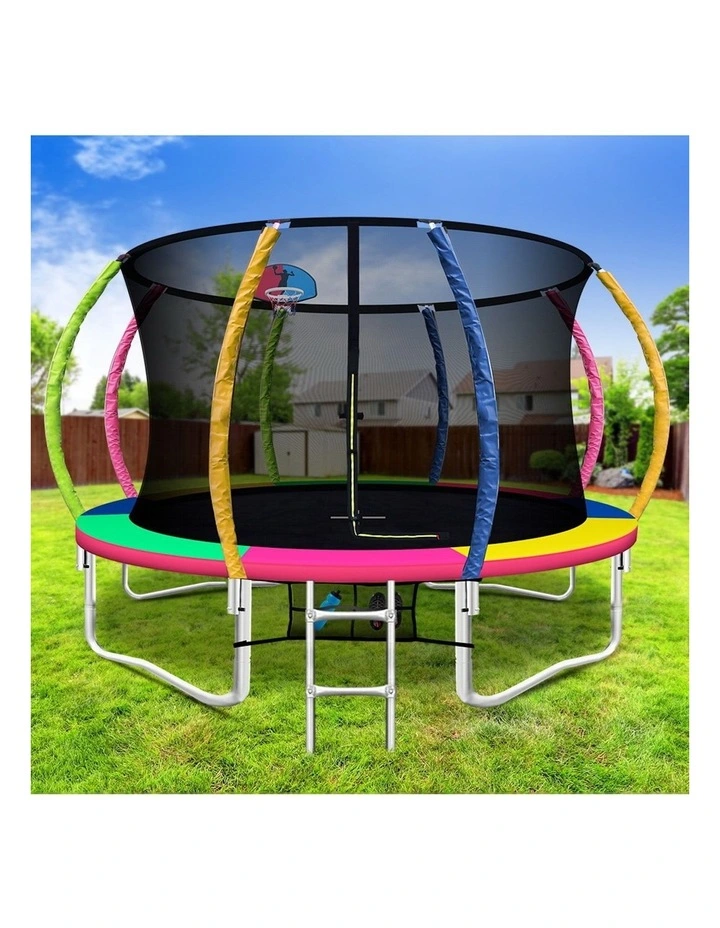 12Ft Kids Trampoline Basketball Hoop Set Cover in Multi