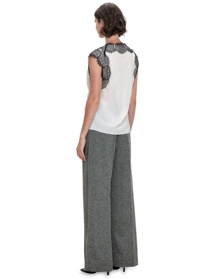 Silky Viscose Lace Trim Top in Ivory