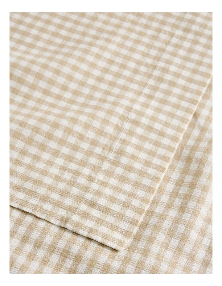 Noni Gingham Queen Flat Sheet in Natural
