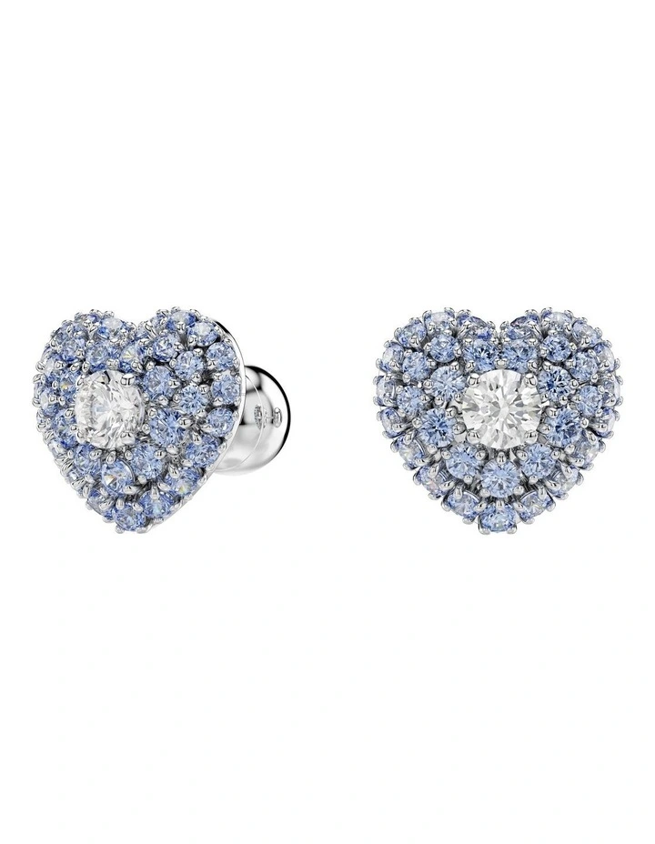 Hyperbola Heart Rhodium Plated Stud Earrings in Blue