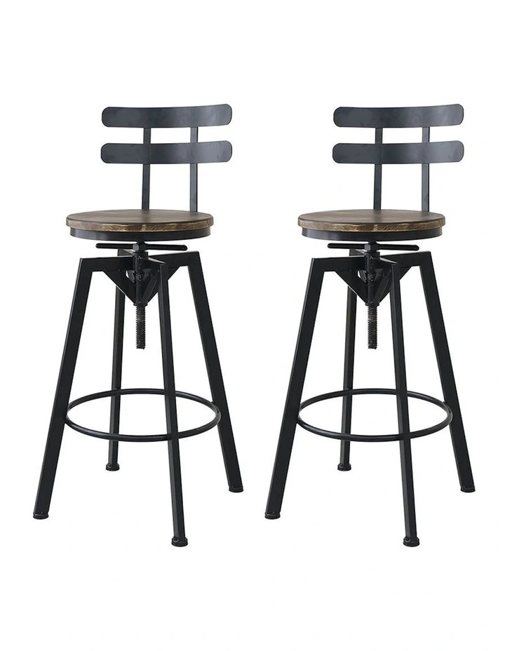 Industrial Adjustable Swivel Back Wood Counter Chairs in Brown