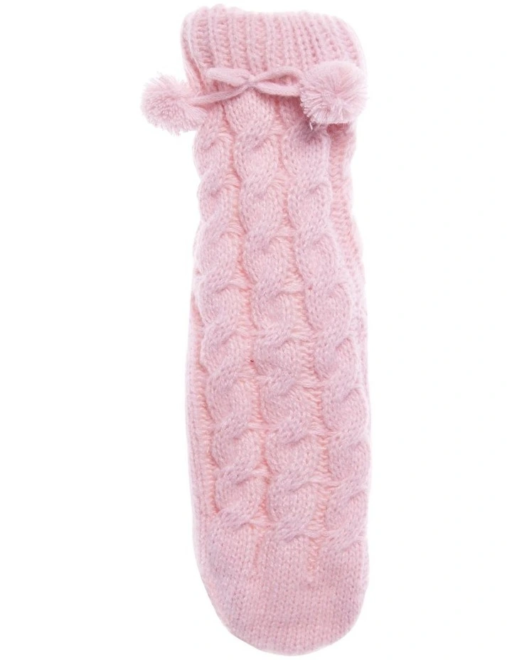 Sherpa Lined Cable Knit Home Socks 1 Pair in Dusty Blush