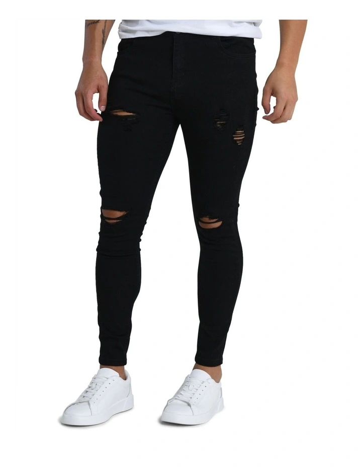 Kensington Distressed Jean in Charcoal Black