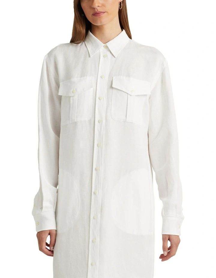 Linen-Blend Shirtdress in White