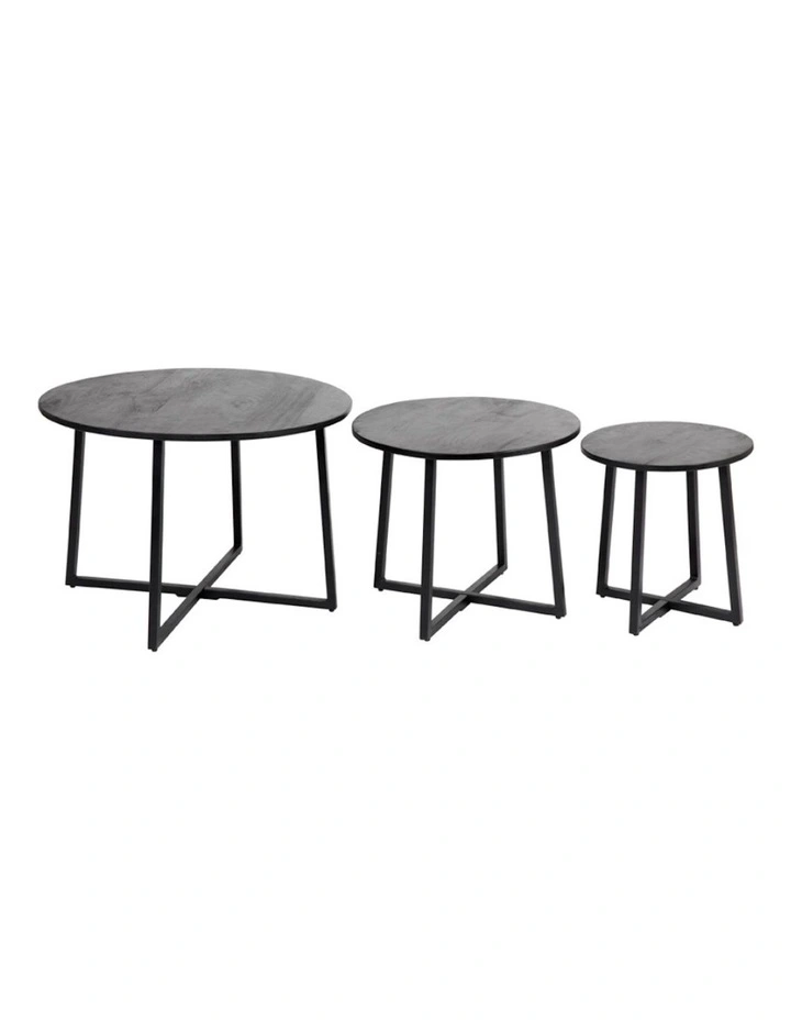Rio Solid Wood Round Nested Coffee Table Set Of 3 in Black