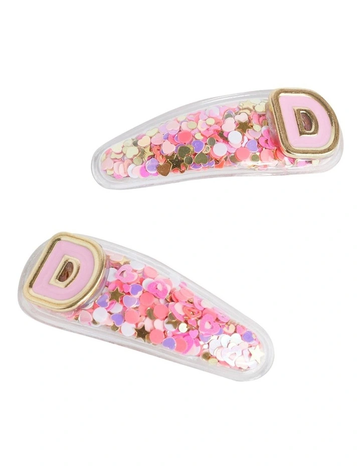 Initial "D" Confetti Snap Clips in Multi