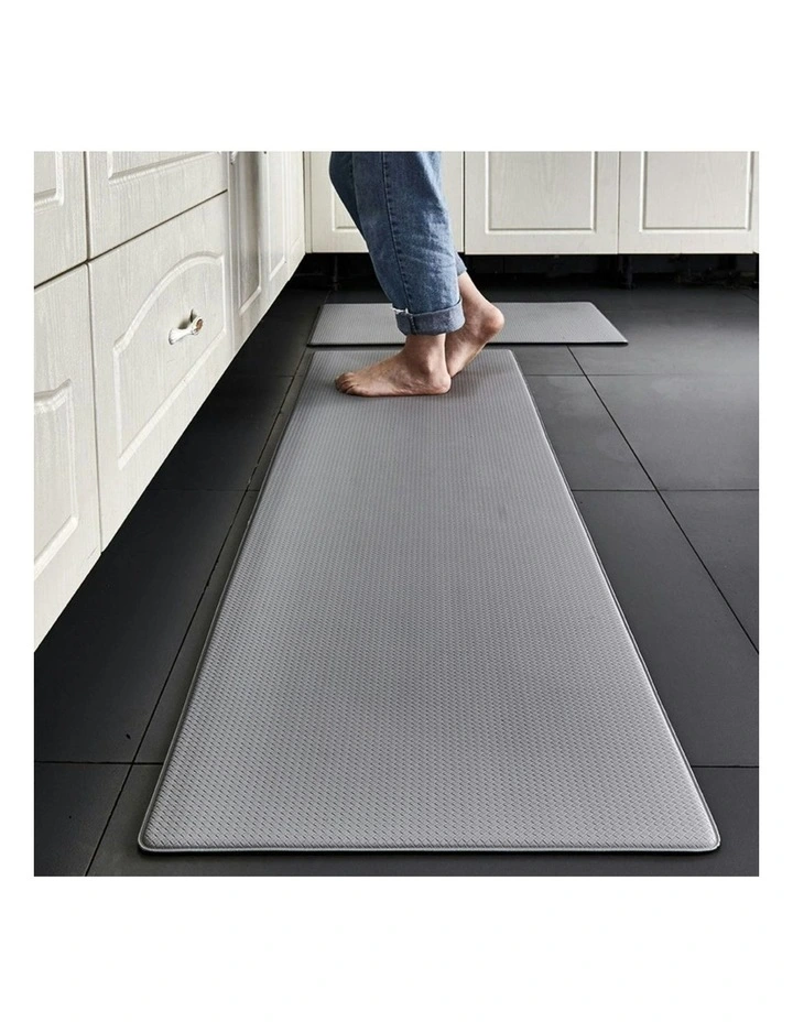 Non-Slip Waterproof Kitchen Floor Rug Mat 2 Pieces Set in Grey