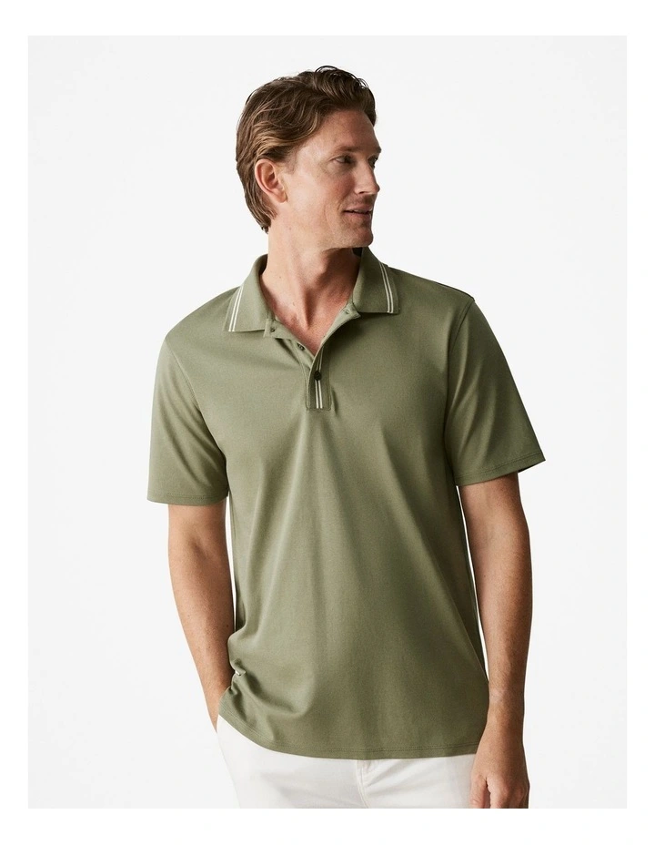 Cotton Interlock Contrast Trim Polo Shirt in Hunter Green