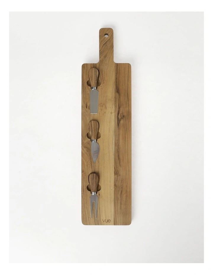 Entertaining 4 Piece Cheese Paddle & Knives in Teak