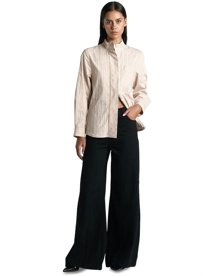 Striped Ruffle Collar Shirt in Sand