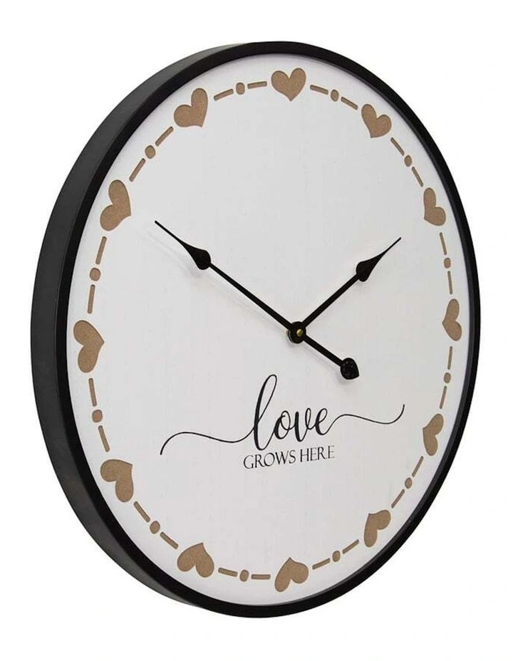 Round Wooden 'Love Grows Here' Wall Clock 60cm in White