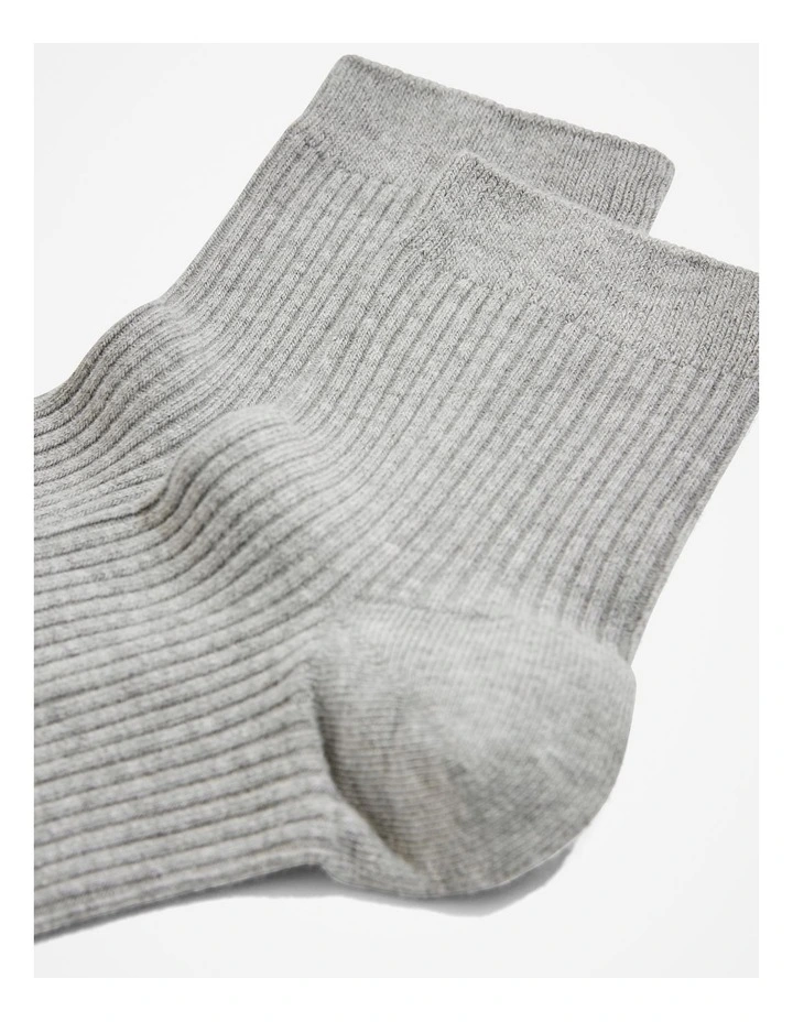Australian Cotton Blend Ribbed Quarter Crew Sock in Grey Marle