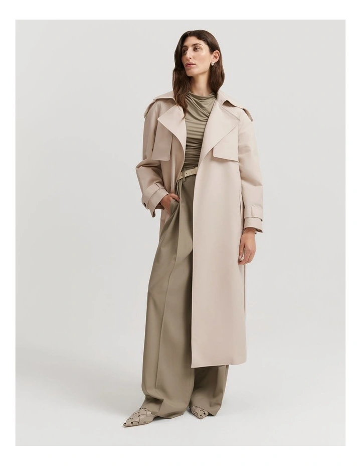 Organically Grown Cotton Trench Coat in Stone