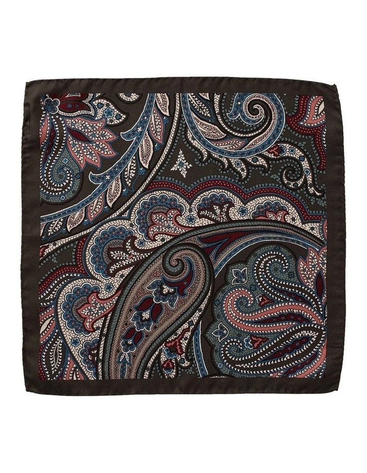 Exploded Paisley Silk Pocket Square in Khaki