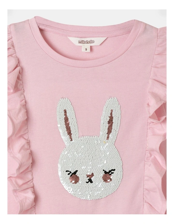 Bunny Flip Sequin and Frill Shoulder Top (3-8 Years) in Pink