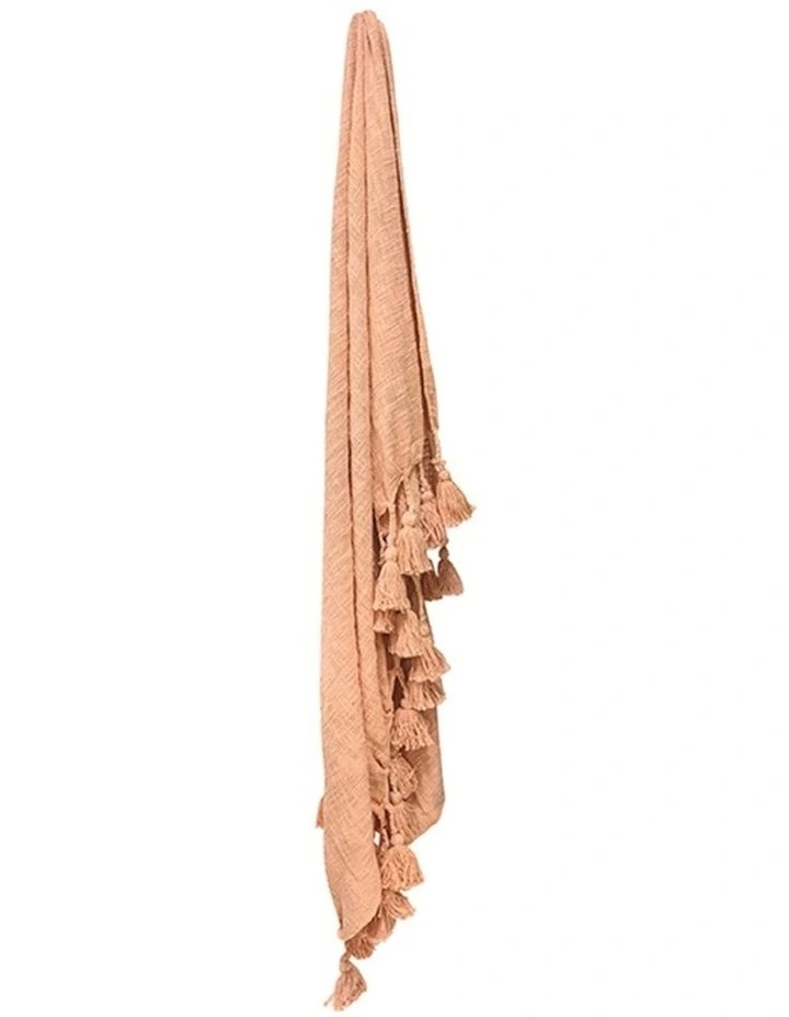 Neo Giant Tassels Cotton Throw Blanket in Peach