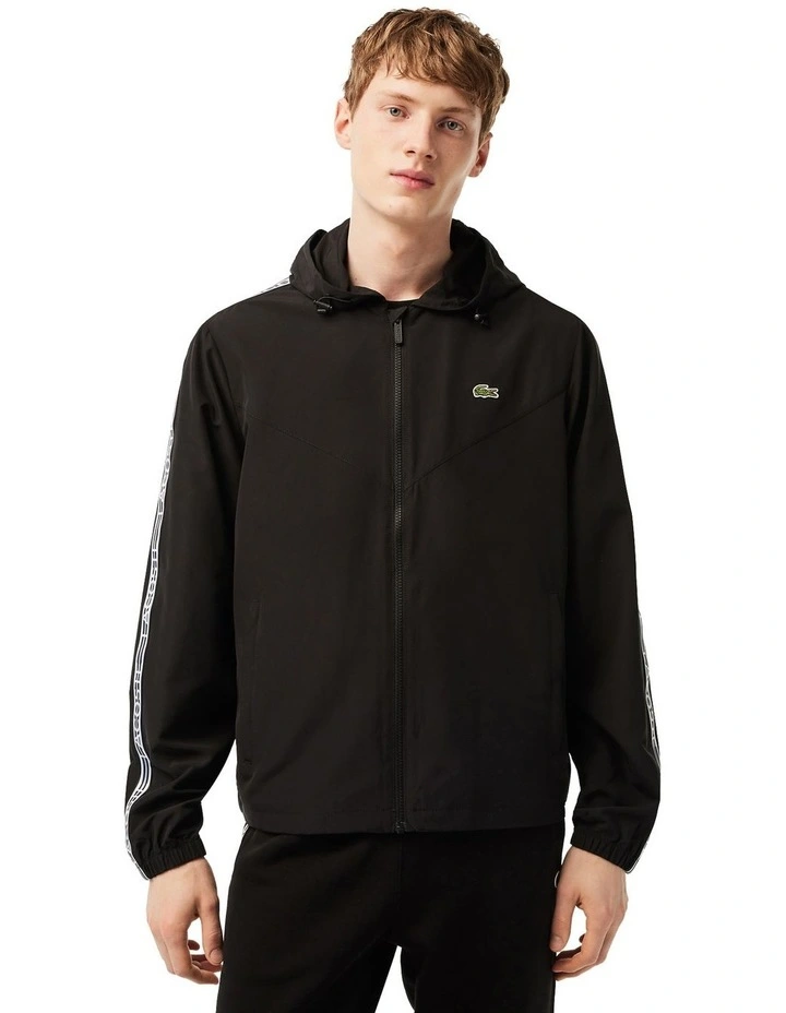 Logo Tape Recycled Polyester Windbreaker in Black