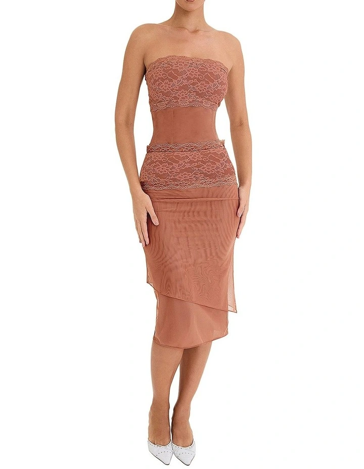 Lace Midi Skirt in Brown