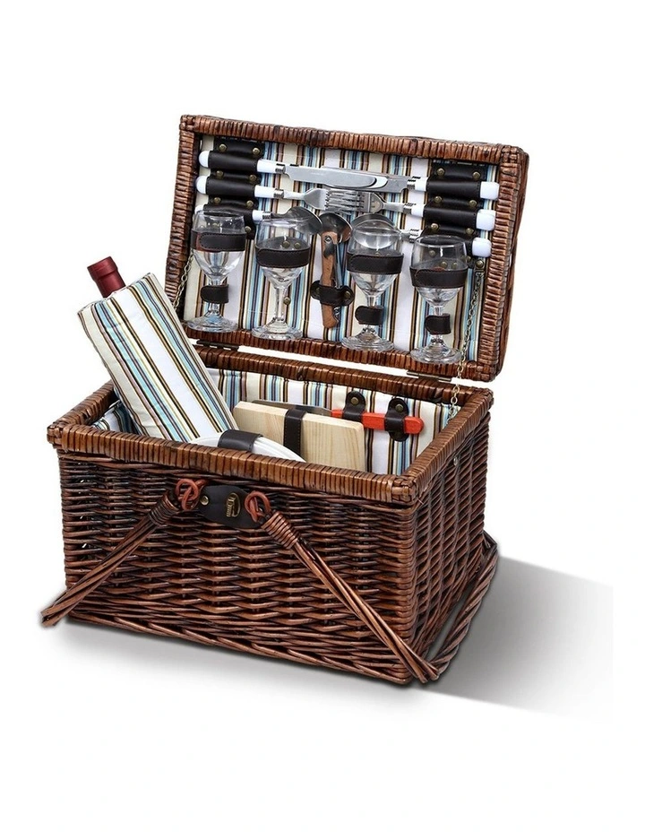 Deluxe 4 Person Picnic Basket Set Folding Outdoor Insulated Liquor bag