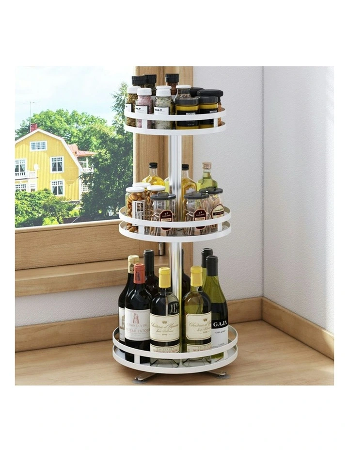 Steel Round Rotating Multi-Function Kitchen Storage 3 Tier in White