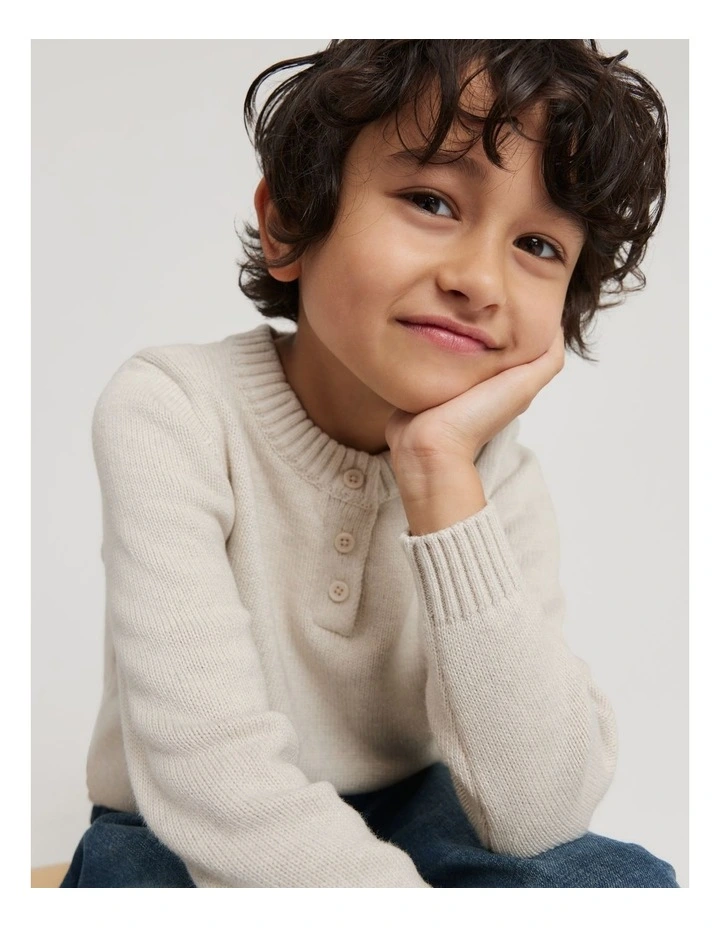 Organically Grown Cotton Blend Henley Knit in Oatmeal Marle