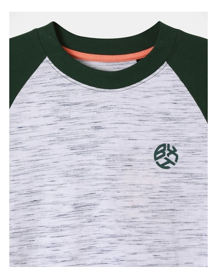 Long Sleeve Space Dye Raglan Tee in Green