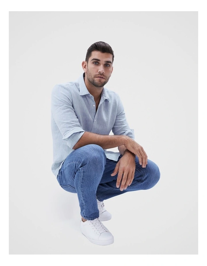 Linen Regular Fit Shirt in Blue
