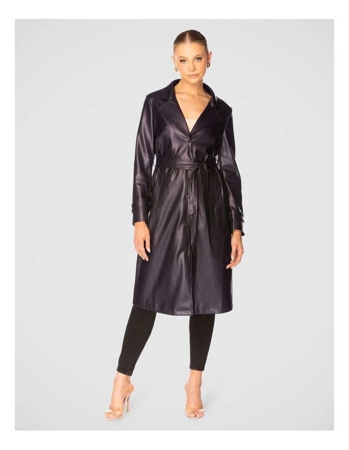 Leilani Vegan Leather Coat in Black