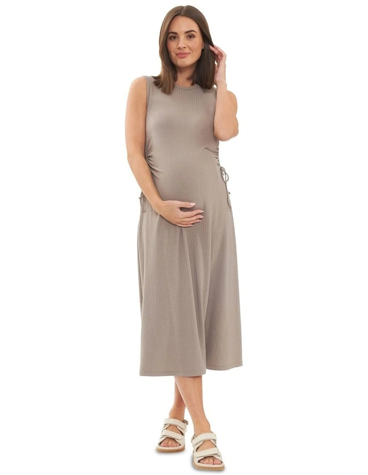Carol Rib A-line Dress in Taupe