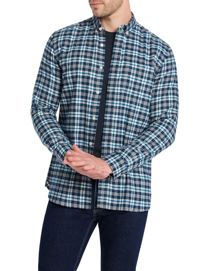 Kaneki Long Sleeve Brushed Check Shirt in Blue/Grey