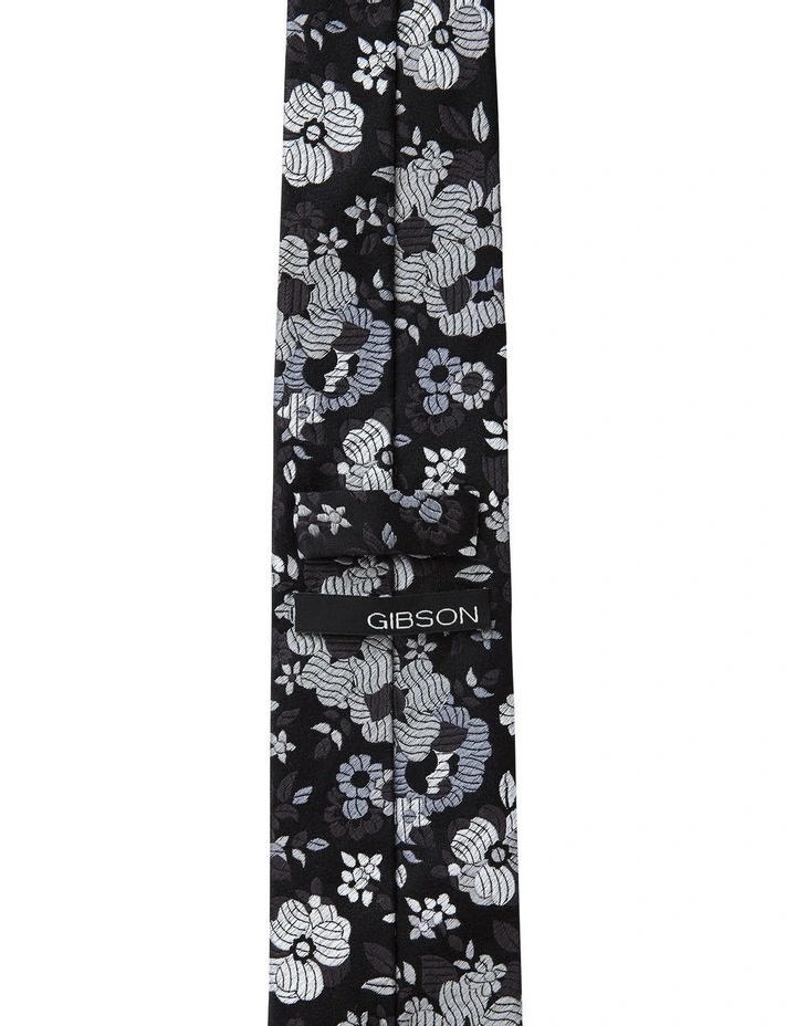 Retro Floral Silk Tie in Black