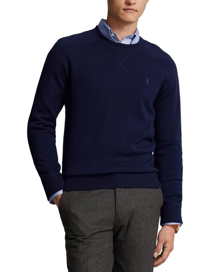 Slim Fit Textured Washable Wool Sweater in Blue