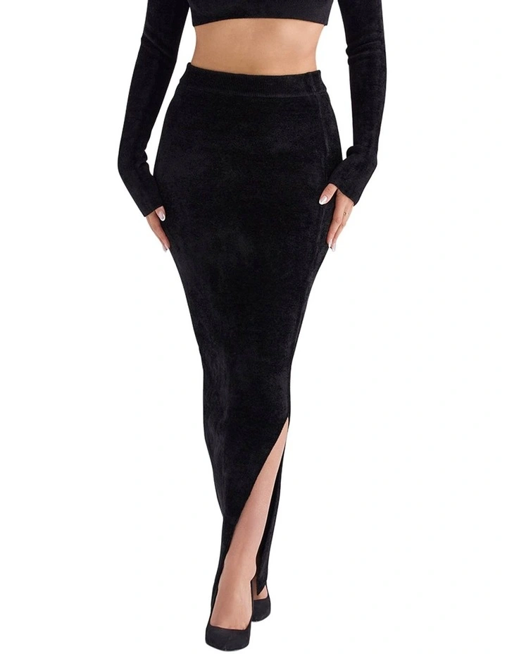 Rene Chenille Maxi Skirt in Black