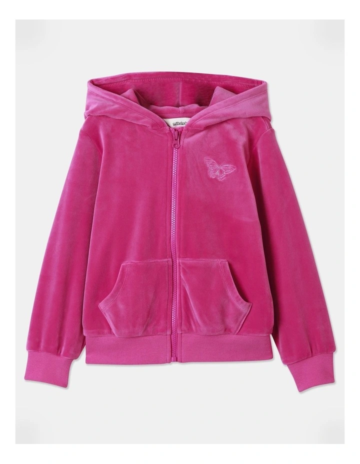 Butterfly Velour Hoodie (3-8 Years) in Fuchsia