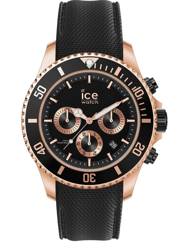 Ice Steel Rose Gold Large Black Silicone Chronograph Watch