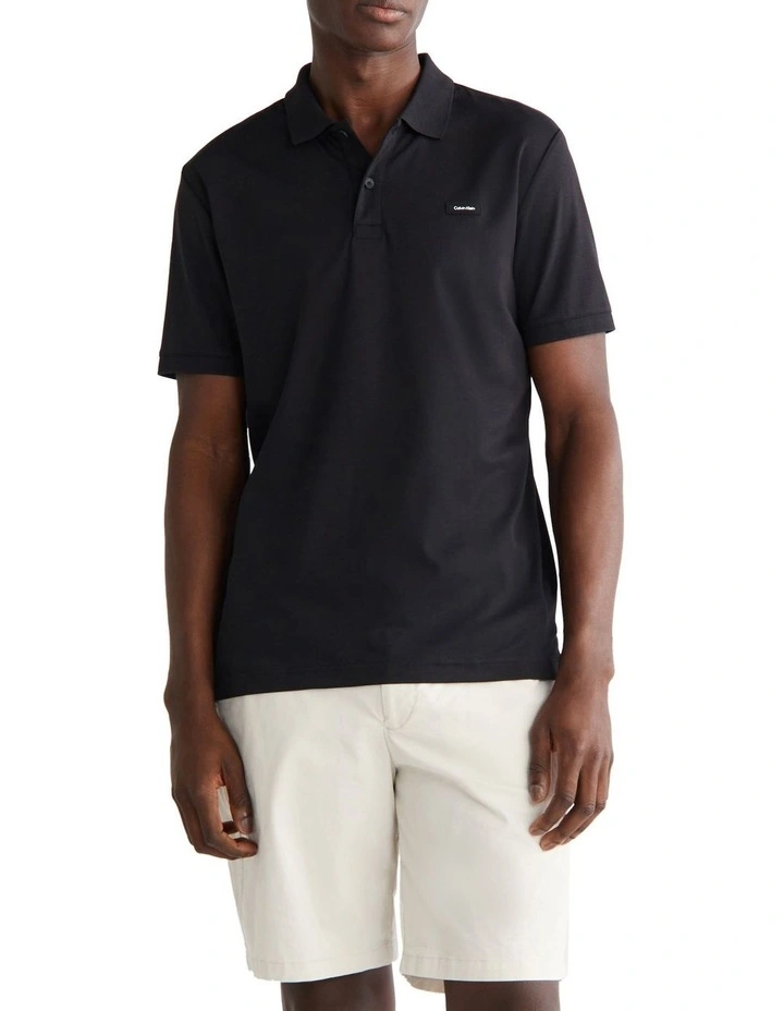 Smooth Cotton Slim Polo in Black
