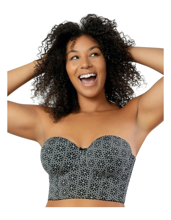 Marissa Lightly Padded Longline Strapless Bustier Bra in Black Mosaic