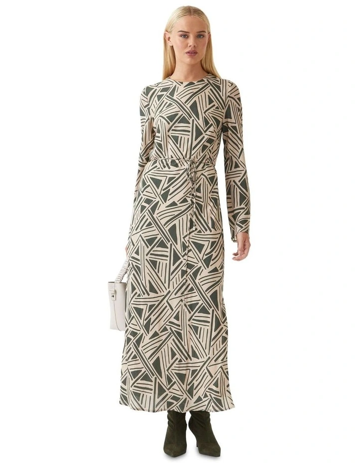 Alannah Geo Print Dress in Olive