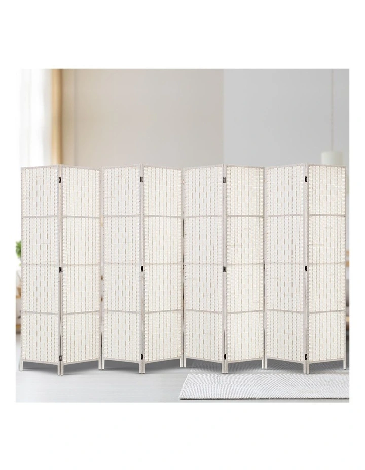8 Panel Room Divider Screen 326x170cm in Woven White