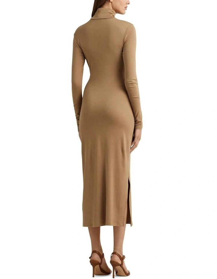 Tie-Front Turtleneck Dress in Beige