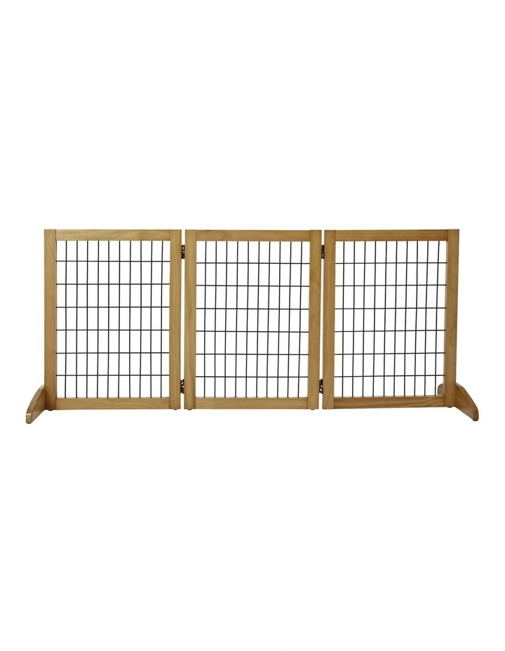 3 Panel Freestanding Pet Gate in Natural Pinewood